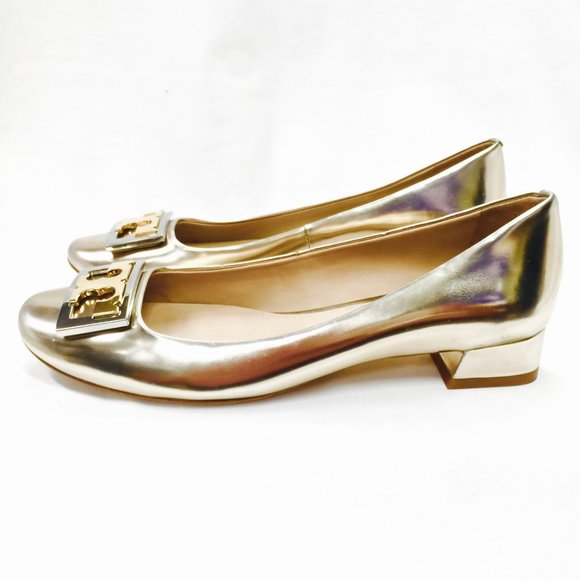 NEW TORY BURCH Gold Logo T Patent Leather Loafers - Picture 4 of 11